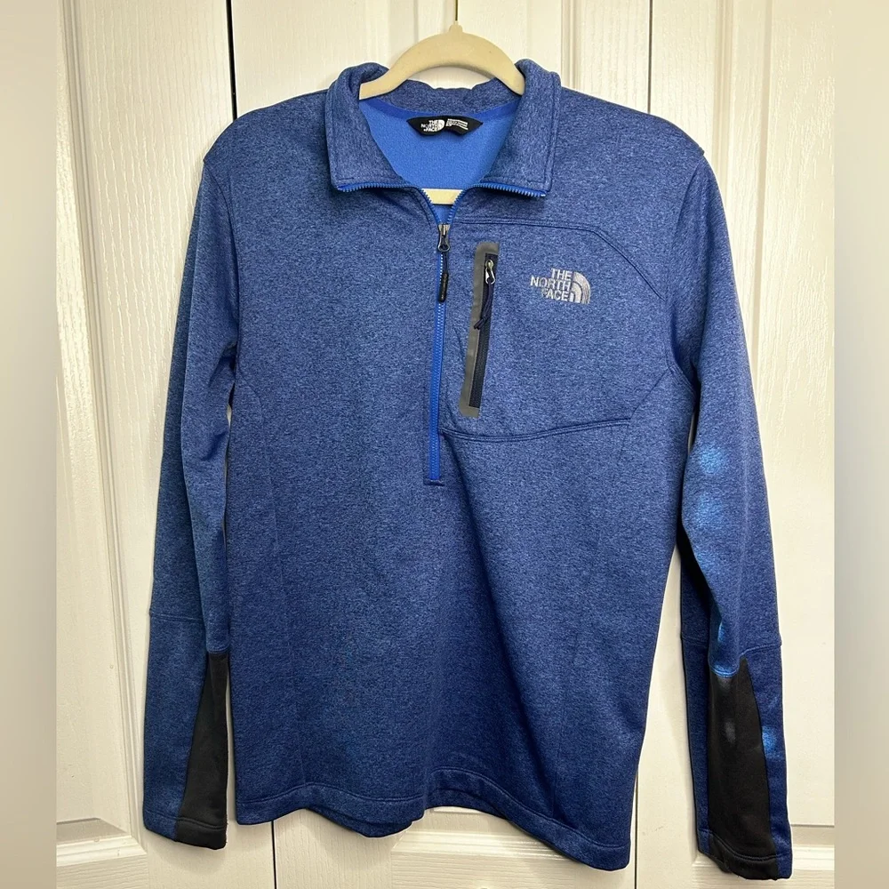 North Face Mens Small Blue 1/2 Zip Fleece Long Sleeve Running Outdoor Pullover